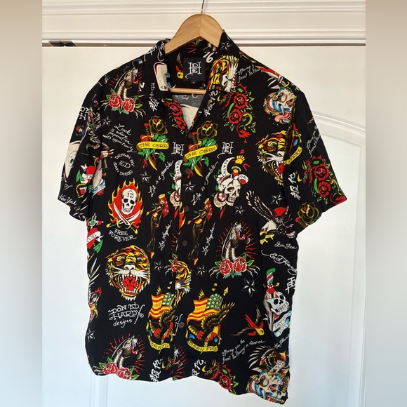 ED HARDY Bold Graphic Tattoo Men’s Short Sleeve Shirt,Skull,Rose,Tiger, Iconic,M - Picture 16 of 16